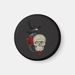 Íman Caveira Gótica com Rosa e Raven