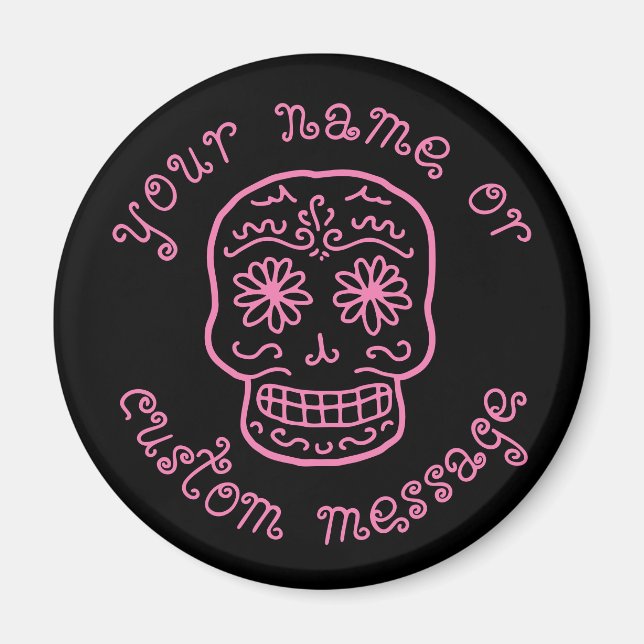 Íman Caveira Rosa Com Texto (Frente)