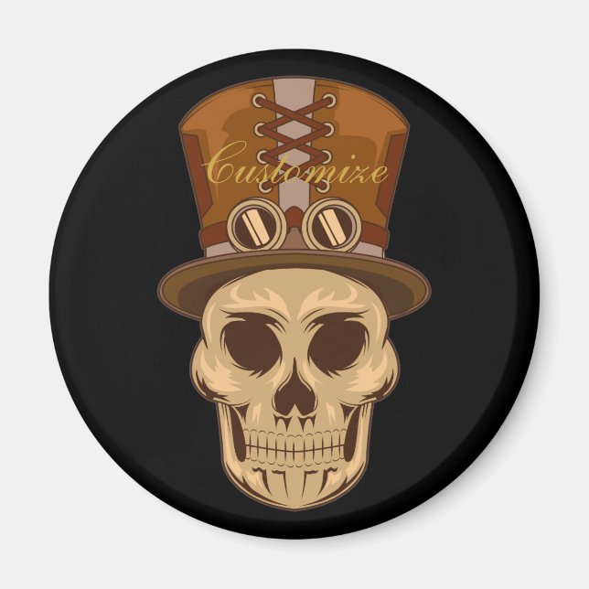 Íman Caveira Steampunk em Top Hat Thunder_Cove (Frente)