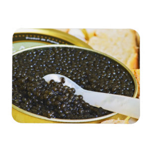 Íman Caviar preto e uma colher de madrepérola para