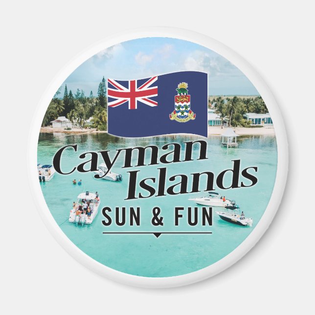 Íman "Cayman Islands Sun & Fun" Com Bandeira (Frente)