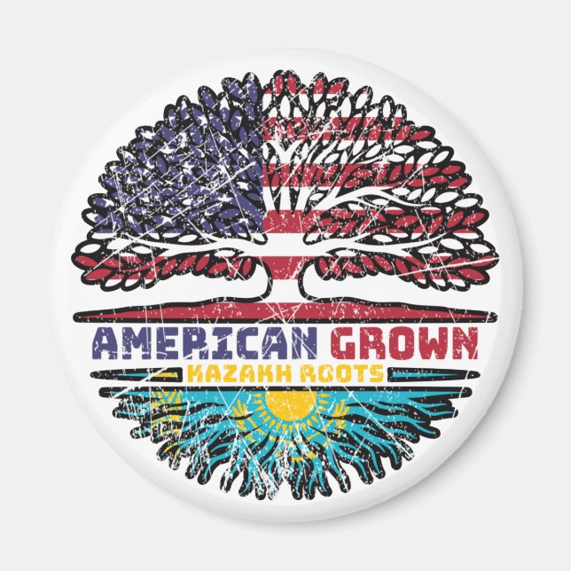 Íman Cazaquistão Kazakh American Tree Roots Flag (Frente)