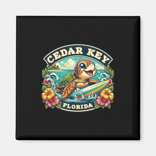 Íman Cedar Key Flórida Tartaruga Marinha Fofa Surfando  (Frente)