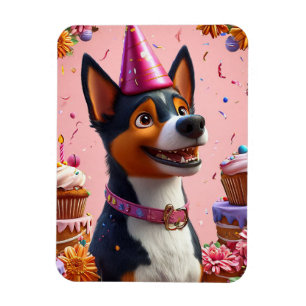Íman Celebração de Aniversário Com Cachorro Feliz
