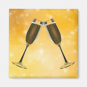 Íman Celebração de Copos de Champanhe sobre Dourado Esp