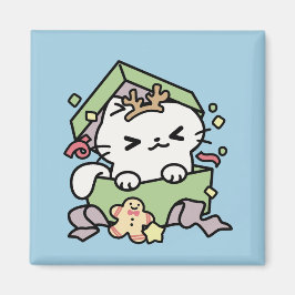 Íman Celebração de Natal com Gato de Tempo Puro