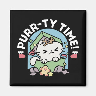 Íman Celebração de Natal com Gato de Tempo Puro