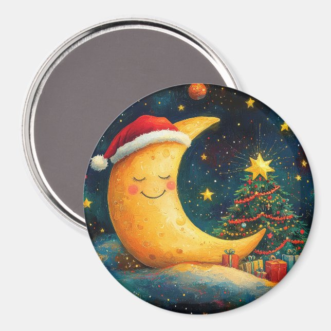 Íman Celebração Divertida da Lua Galáctica de Natal (Front/Back)