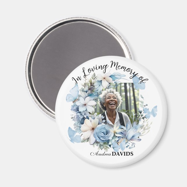 Íman Celebration Of Life 1 Photo Garland Blue Floral  (Front/Back)