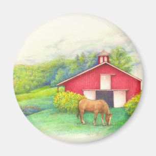 Íman Celeiro ilustrado com cavalo