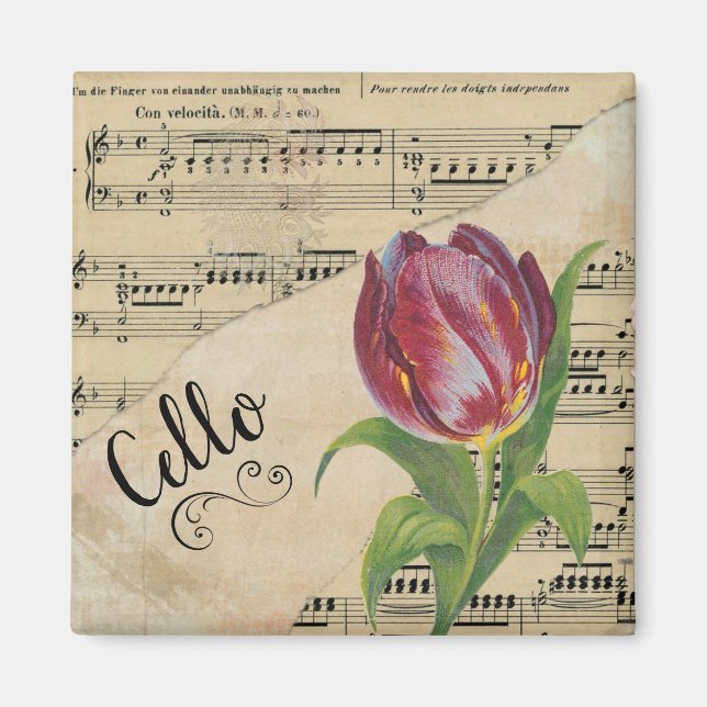 Íman Cello Elegante Tulip Vintage Sheet Music (Frente)