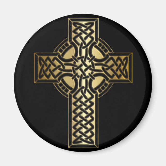 Íman Celtic Knot Cross em Dourado e preto (Frente)