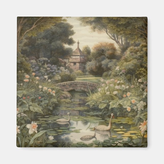 Íman Cena botânica dos cisnes num jardim inglês (Frente)