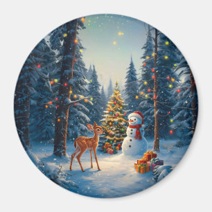 Íman Cena da Árvore de Natal Fofo Deer Fawn Snowman