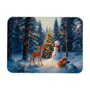Íman Cena da Árvore de Natal Fofo Deer Fawn Snowman