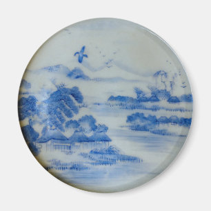 Íman Cena da Vila Porcelana Japonesa com Pássaro