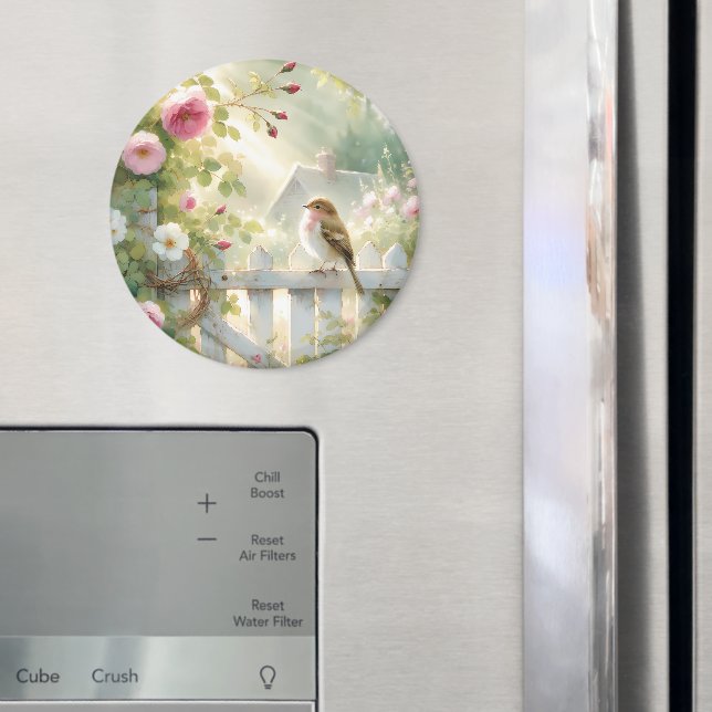 Íman Cena de Aquarela de Rosa de Jardim de Pássaro (In Situ (Fridge))