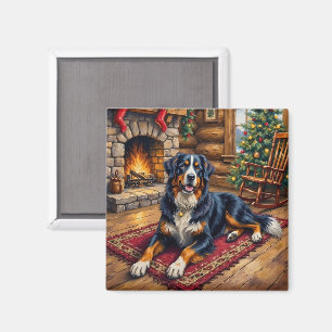 Íman Cena de Cabine de Natal Aconchegante com Cachorro