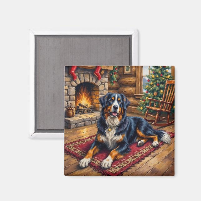 Íman Cena de Cabine de Natal Aconchegante com Cachorro  (Front/Back)