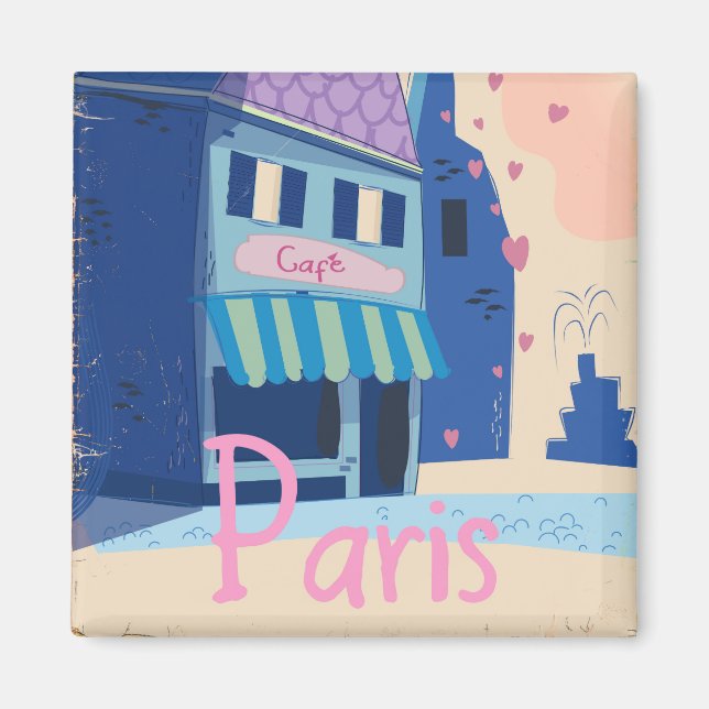 Íman Cena de desenho animado retrô da Rua Paris (Frente)