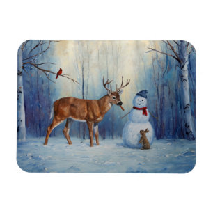 Íman Cena de Férias de Inverno Deer e Happy Snowman