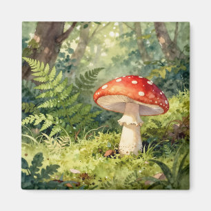 Íman Cena de Floresta em Aquarela com Cogumelo Fly Agar