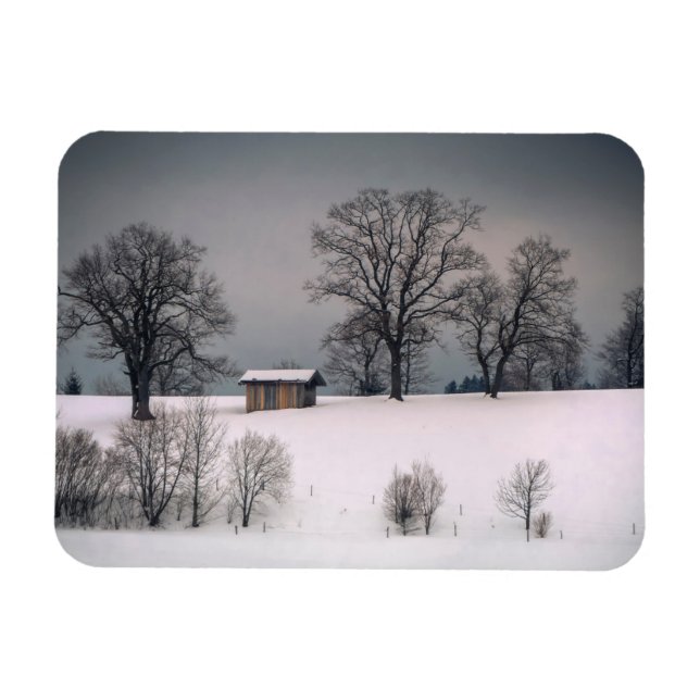 Íman Cena de inverno, colina e árvores, cabana (Horizontal)
