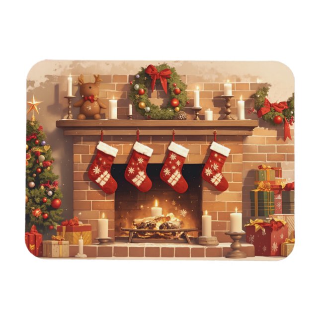 Íman Cena de Lareira de Natal Quente (Horizontal)