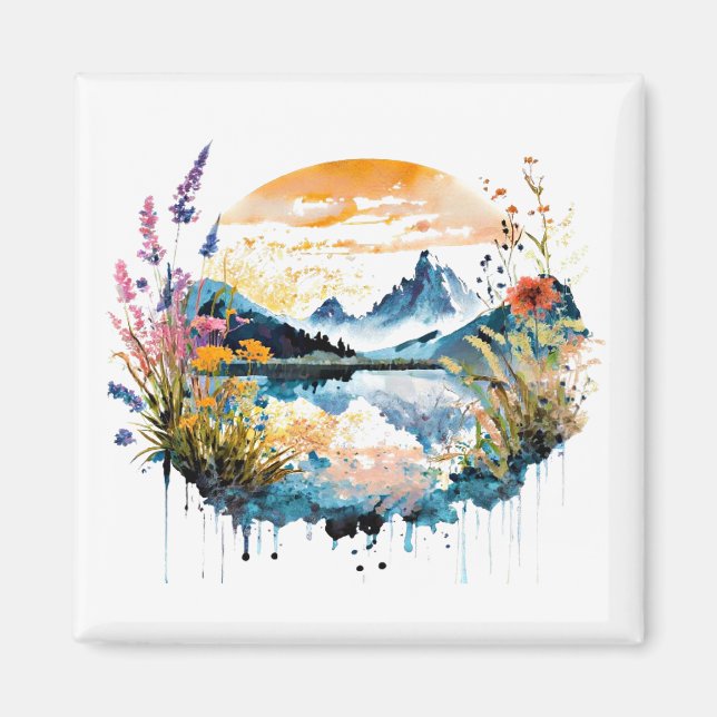 Íman Cena de montanha em aquarela (Frente)