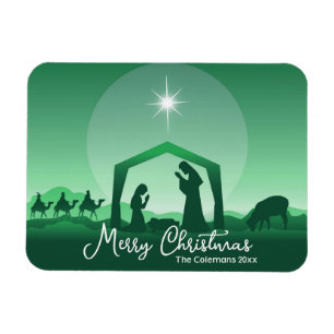 Íman Cena de Natal Alegre Verde Religiosa