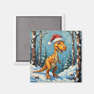Íman Cena de Natal com Dinossauro Vintage e Chapéu de P