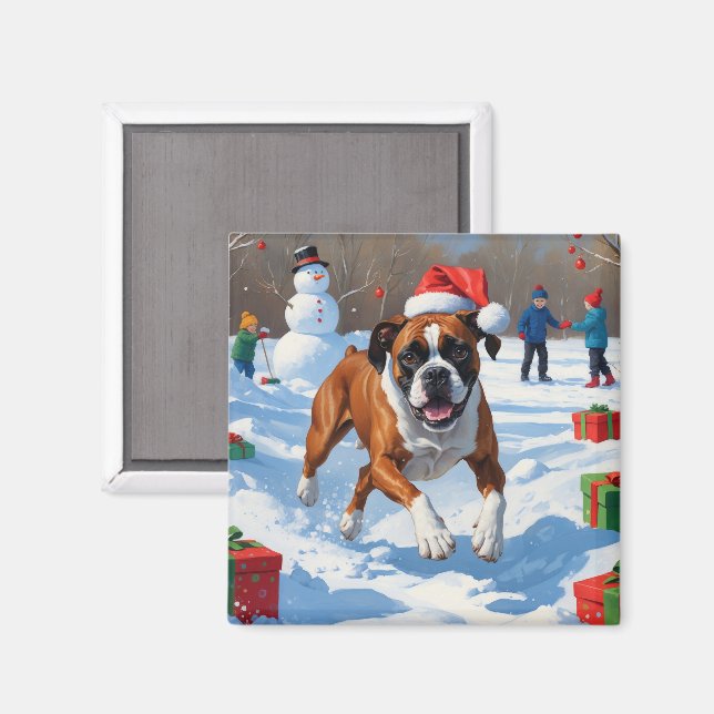 Íman Cena de Natal com Neve Festiva do Boxer (Front/Back)