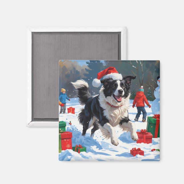 Íman Cena de Natal com Snow Border Collie (Front/Back)
