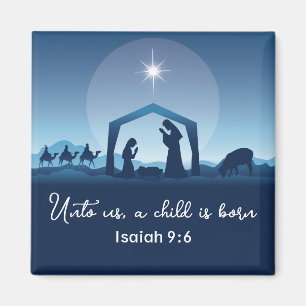 Íman Cena de Natal Religiosa Cena Azul Cristã