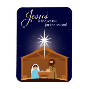 Íman Cena de Natividade Ilustrada de Feliz Natal