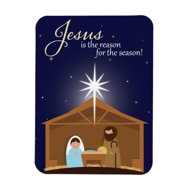 Íman Cena de Natividade Ilustrada de Feliz Natal (Vertical)