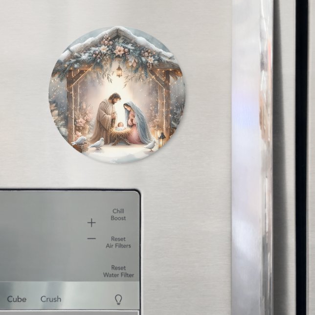 Íman Cena de Natividade Russa com Florais de inverno (In Situ (Fridge))