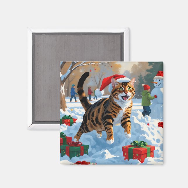 Íman Cena de Neve da Festa de Natal do Gato Bengal (Front/Back)