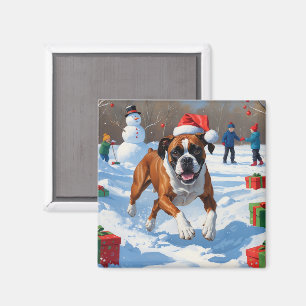 Íman Cena de Neve Festiva Boxer Christmas
