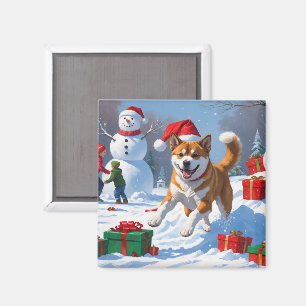 Íman Cena de Neve Festiva de Akita American Christmas