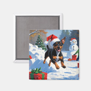 Íman Cena de Neve Festiva de Natal Affenpinscher