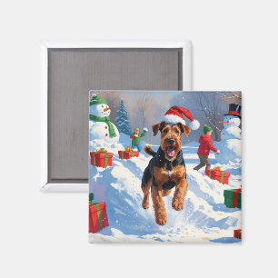 Íman Cena de Neve Festiva de Natal Airedale