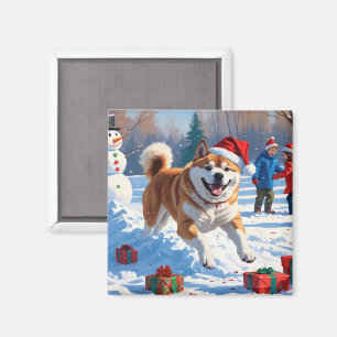 Íman Cena de neve festiva de Natal Akita