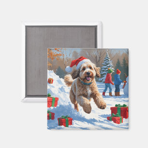 Íman Cena de neve festiva de Natal Bernedoodle