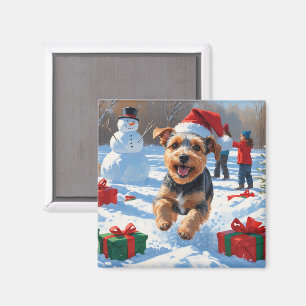 Íman Cena de neve festiva de Natal do Biewer Terrier