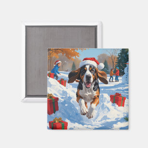 Íman Cena de neve festiva de Natal do Bluetick Coonhoun