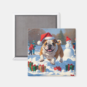 Íman Cena de Neve Festiva de Natal do Bulldog
