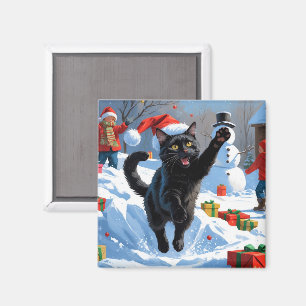 Íman Cena de Neve Festiva de Natal do Gato Preto
