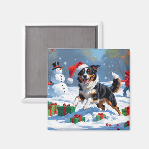 Íman Cena de Neve Festiva de Natal Kelpie australiana