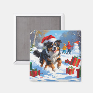 Íman Cena de Neve Festiva do Pastor Australiano de Nata